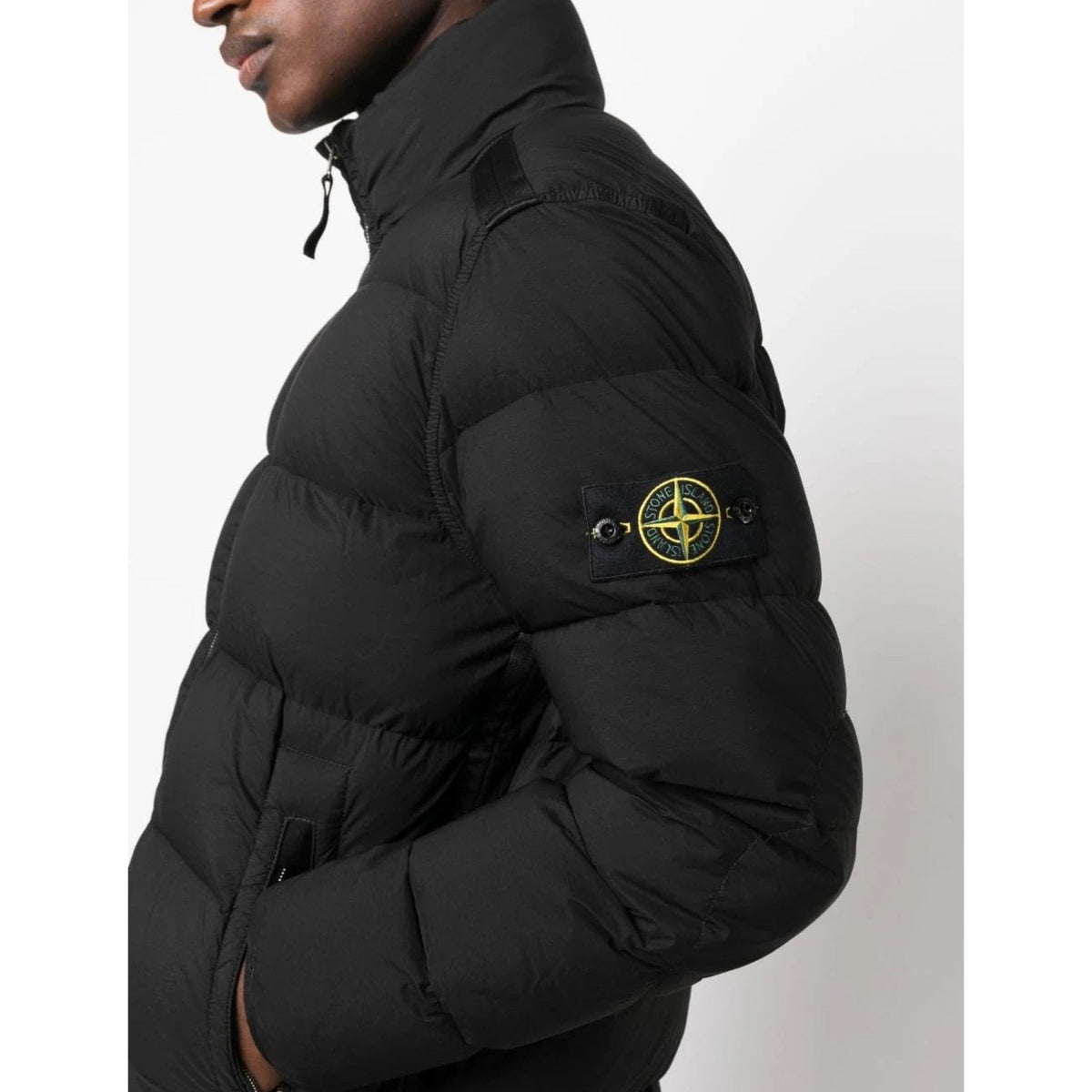 Stone island black down hooded jacket online