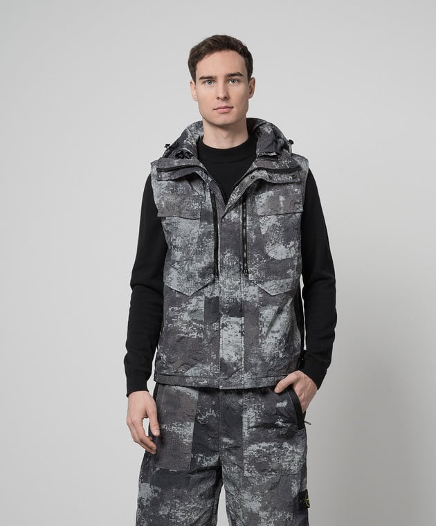 Stone Island Primaloft Grid Camo Gilet Grey TET Clothing