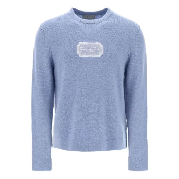 Dior Cashmere Embroidered Sweatshirt In Baby Blue