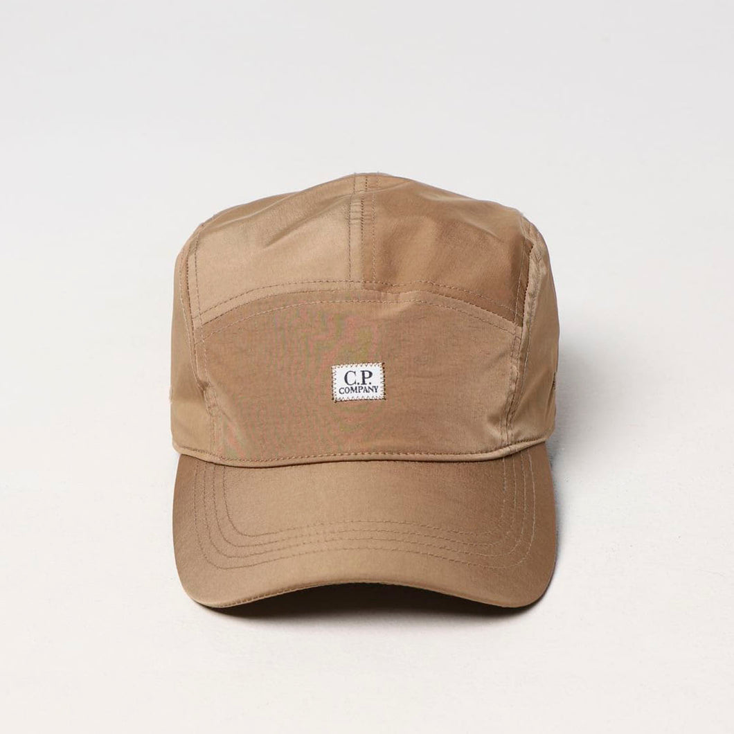 Cp Company Flatt Nylon 5 Panel Patch Logo Cap In Lead Grey