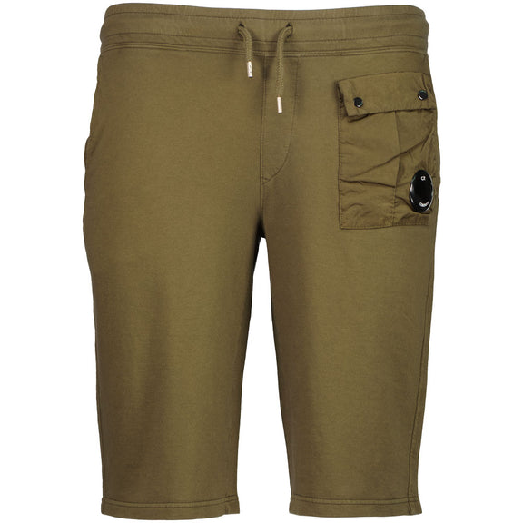 Cp Company Junior Light Fleece Mixed Lens Shorts In Ivy Green