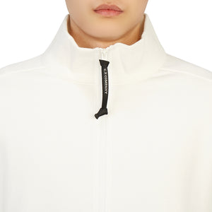 Cp Company Diagonal Raised Fleece Zipped Sweatshirt In White