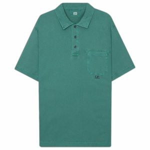 Cp Company Old Dyed Small Logo Polo Shirt in Frosty Green (Pre-Order: Due Approx. 28th Feb)