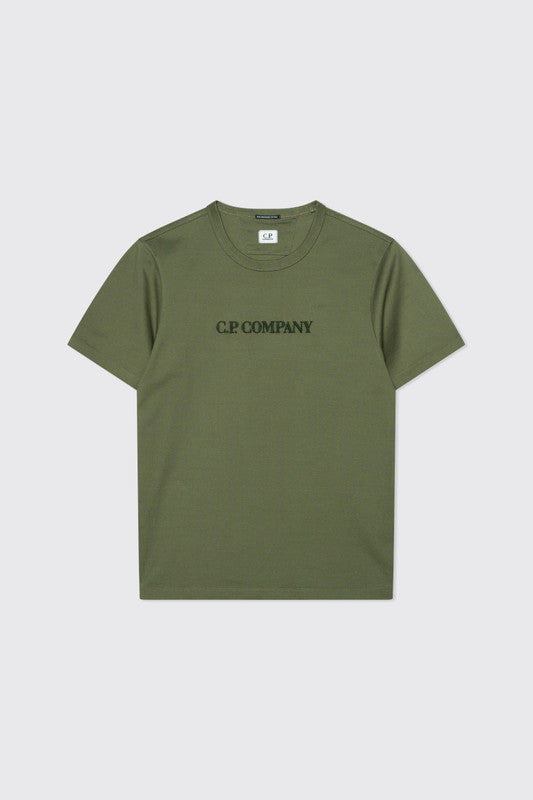 Cp Company Mercerized Jersey 30/2 Logo T-Shirt In Bronze Green