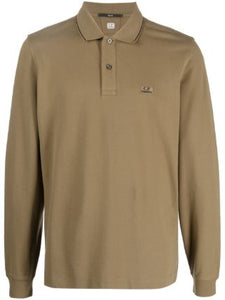 Cp Company Slim Fit Long Sleeve Stretch Piquet Polo Shirt in Butternut Brown