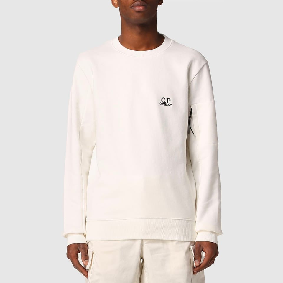 Cp Company Diagonal Raised Embroidered Logo Sweatshirt in White