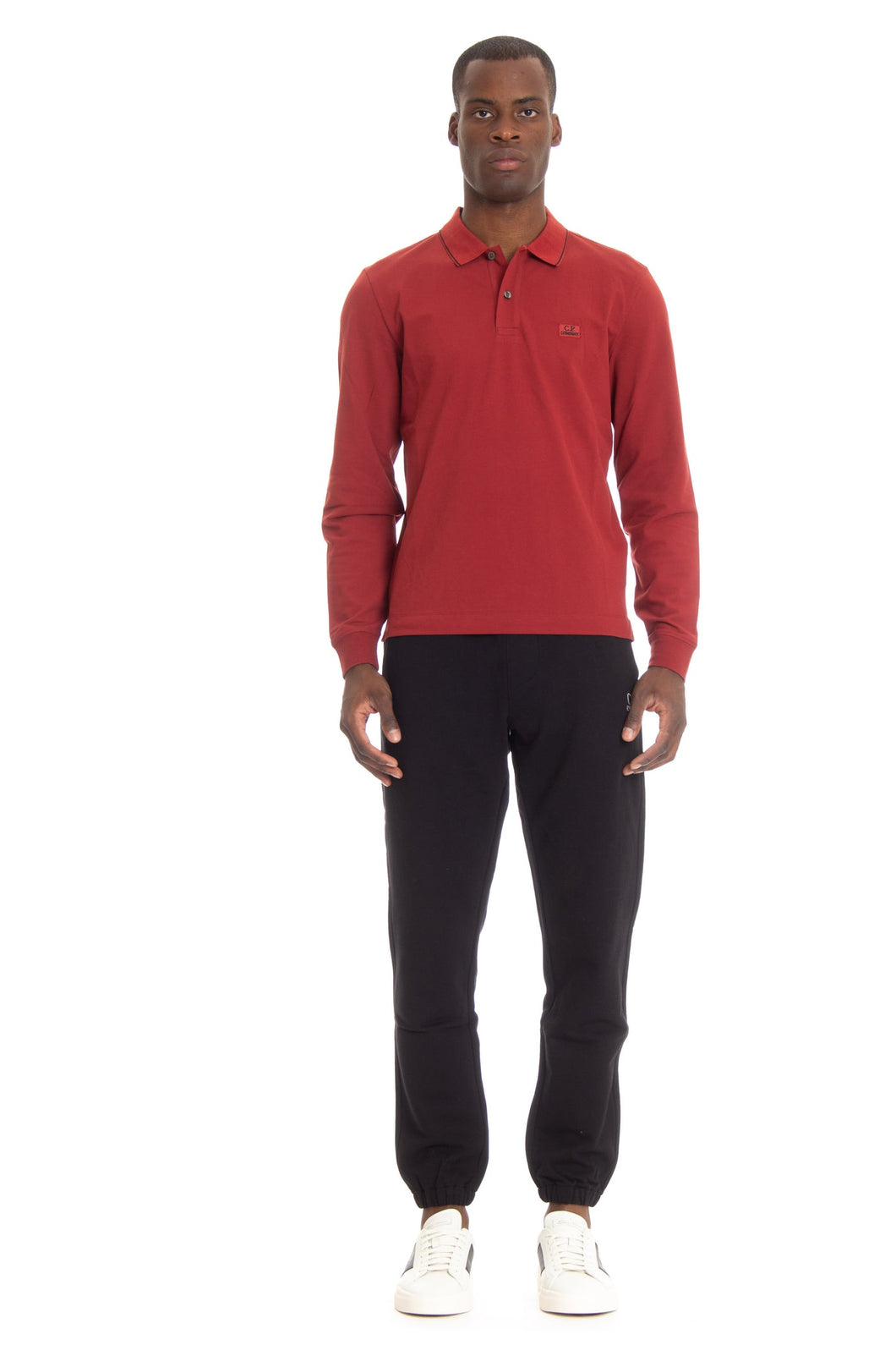 Cp Company Slim Fit Long Sleeve Stretch Piquet Polo Shirt in Red (Pre-Order: Due Approx. 28th Feb)