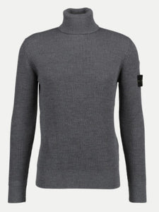 Stone Island Turtle Neck Ribbed Wool Sweatshirt Grey