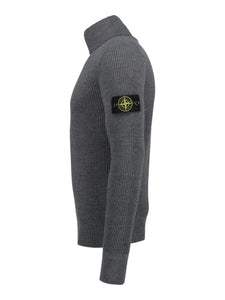 Stone Island Turtle Neck Ribbed Wool Sweatshirt Grey