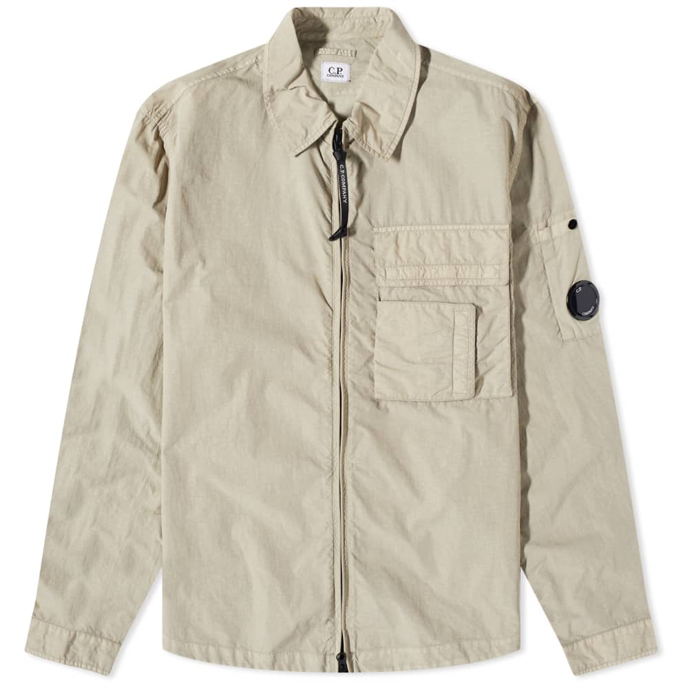 Cp Company Flatt Nylon Full Zip Overshirt In Beige