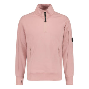 Cp Company Quarter Zip Polo Collar Sweatshirt In Pale Mauve