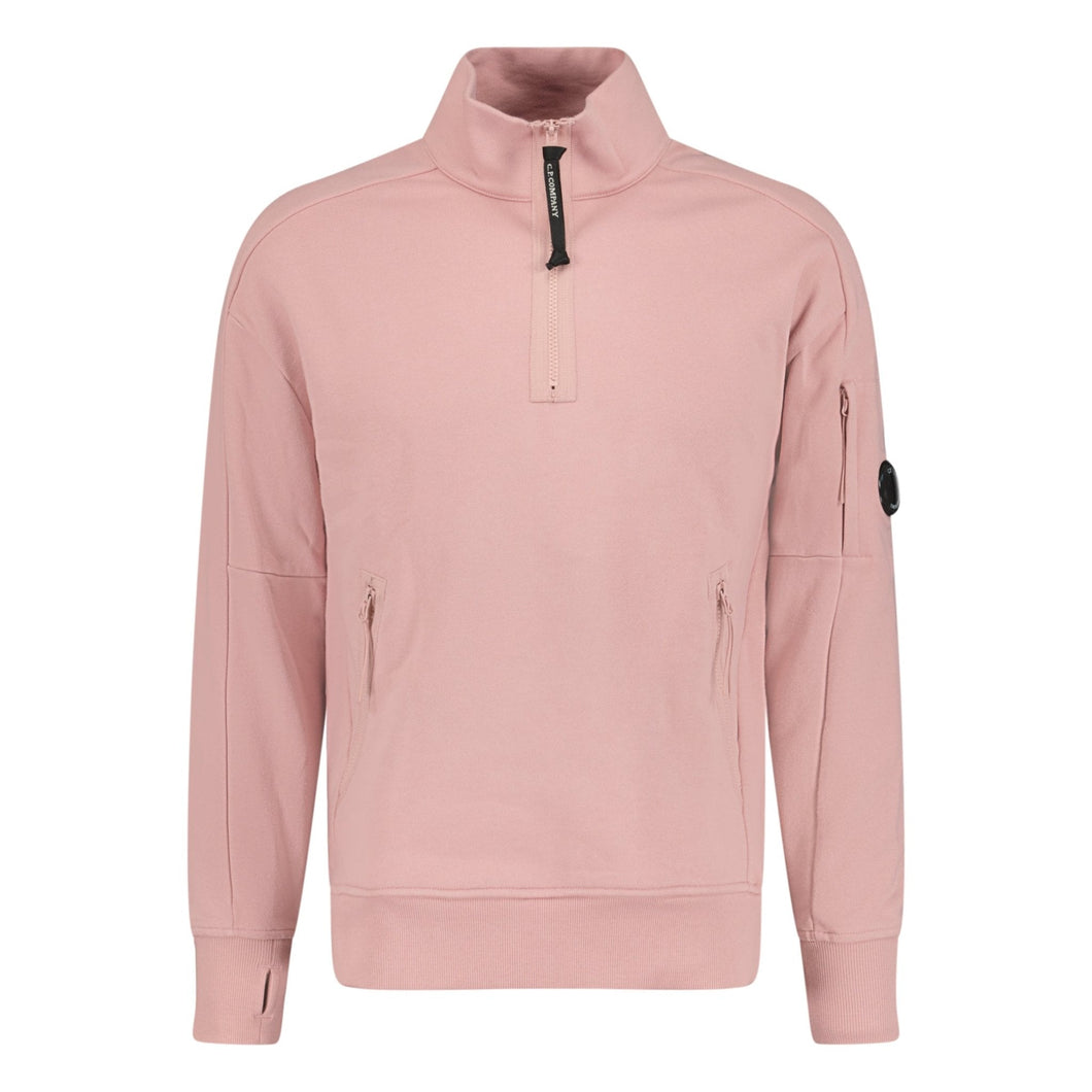 Cp Company Quarter Zip Polo Collar Sweatshirt In Pale Mauve