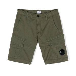 Cp Company Junior Lens Cargo Shorts in Bronze Green