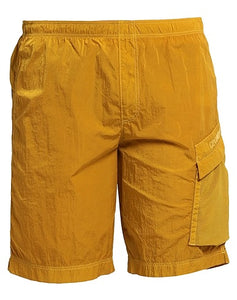 Cp Company Chrome Flatt Nylon Embroided Mesh Pocket Shorts In Golden Nugget