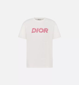 Dior Italic Coral Relaxed Fit T-Shirt In White