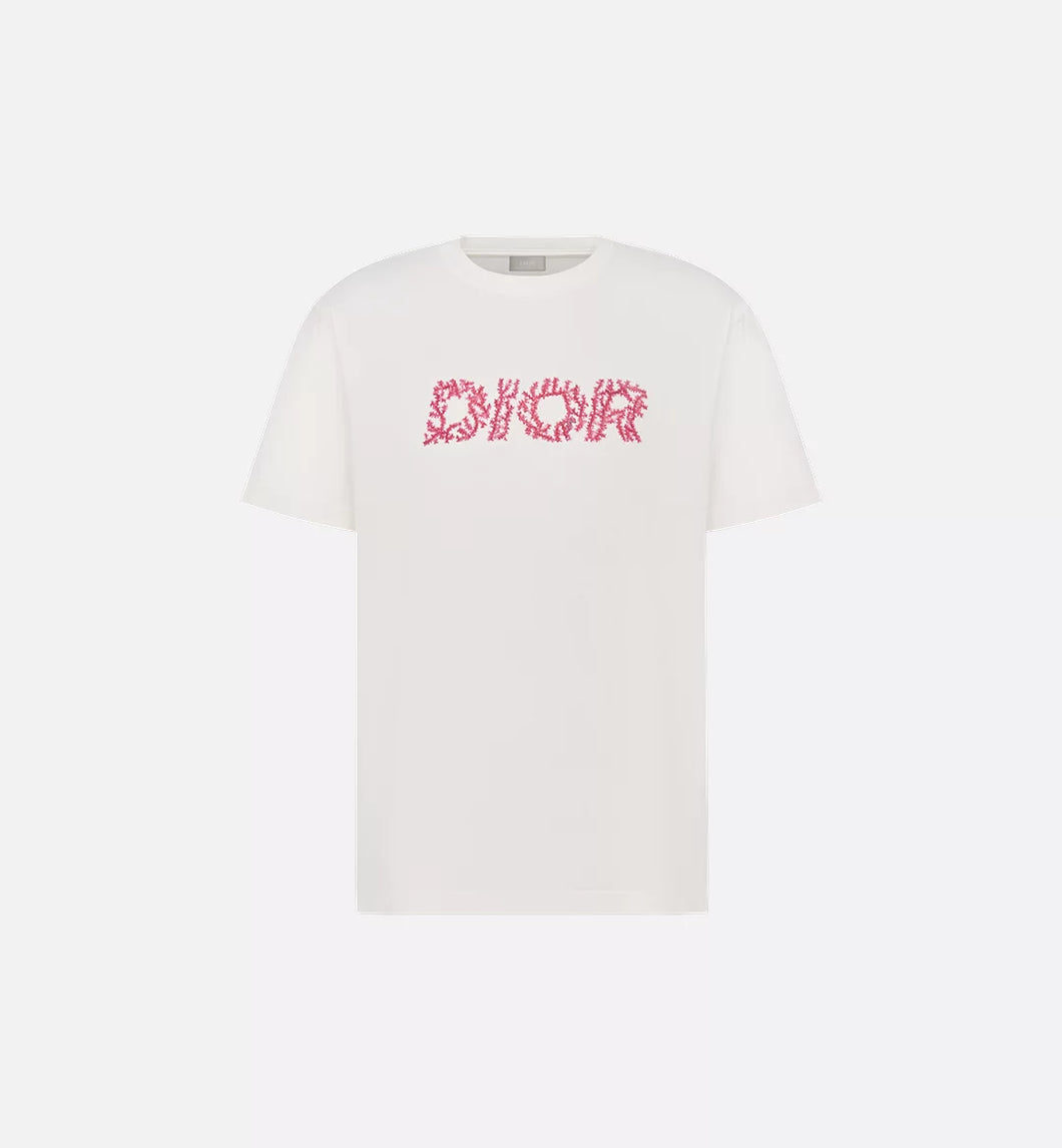 Dior Italic Coral Relaxed Fit T-Shirt In White