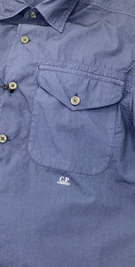 Cp Company Popeline Short Sleeve Small Logo Shirt in Medieval Blue