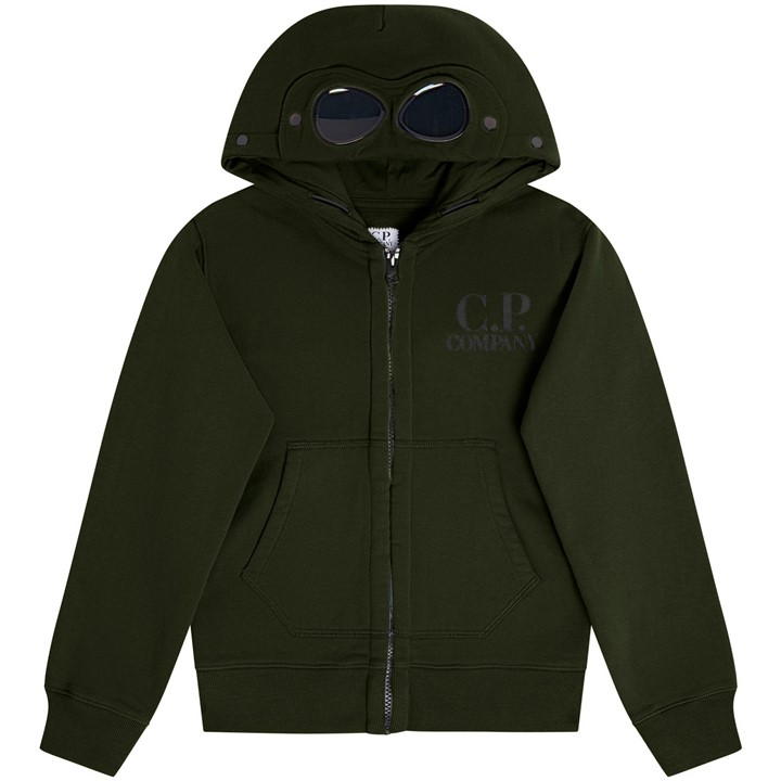 Cp Company Junior Goggle Full Zip Hoodie In Ivy Green