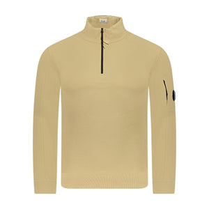 Cp Company Light Fleece Quarter Zip Lens Sweatshirt in Mojade Desert