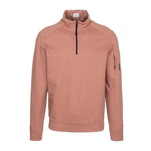 Cp Company Light Fleece Quarter Zip Lens Sweatshirt in Cedar Wood