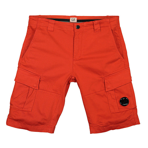 Cp Company Bermuda Satin Stretch Cargo Shorts in Fiery Red