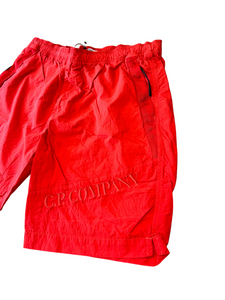 Cp Company Flatt Nylon Embroidered Logo Swim Shorts in Fiery Red