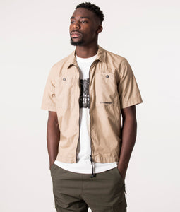 Cp Company Rip-Stop Short Sleeve Full Zip Shirt Cobblestone (Pre-Order: Due Approx. 28th Feb)