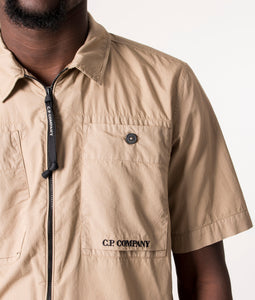 Cp Company Rip-Stop Short Sleeve Full Zip Shirt Cobblestone (Pre-Order: Due Approx. 28th Feb)