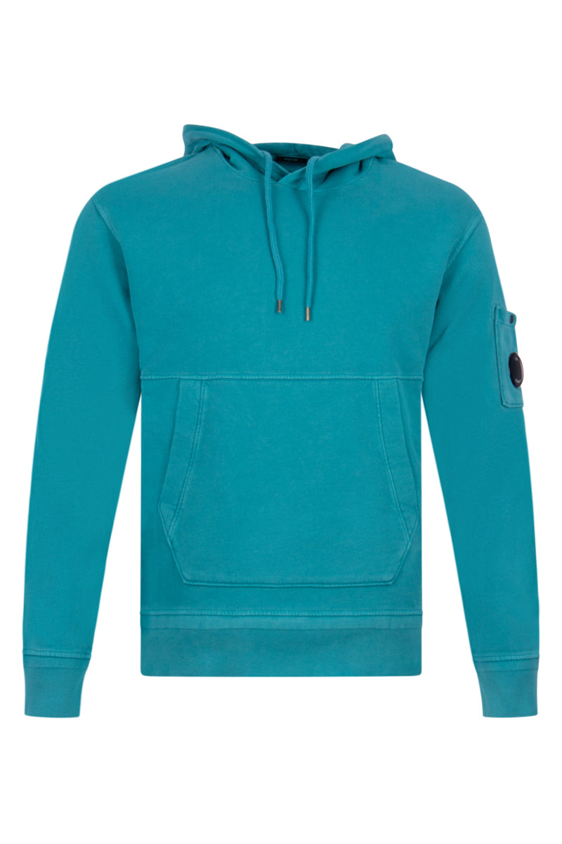 Cp Company Resist Dyed Cotton Lens Overhead Hoodie in Tile Blue