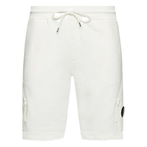 Cp Company Diagonal Raised Lens Fleece Shorts In White