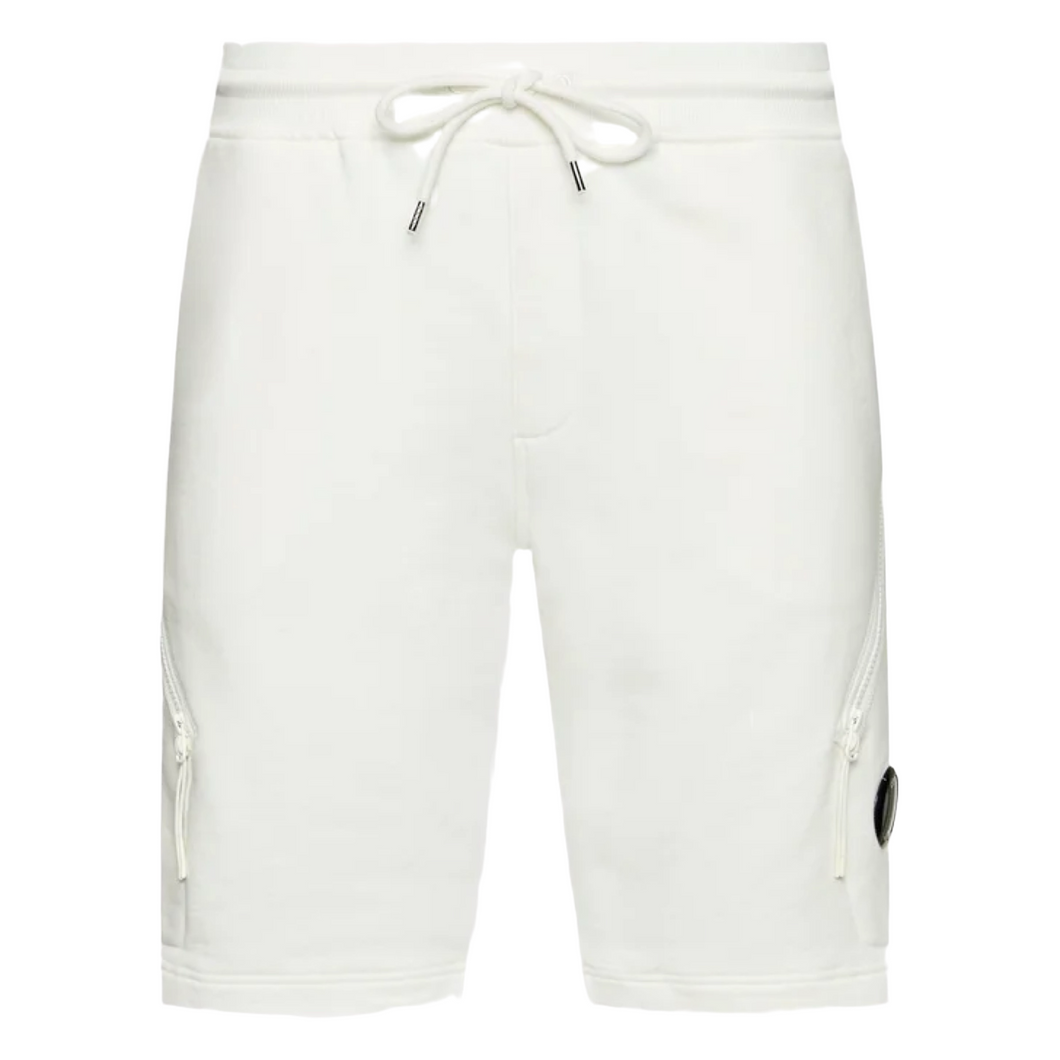 Cp Company Diagonal Raised Lens Fleece Shorts In White