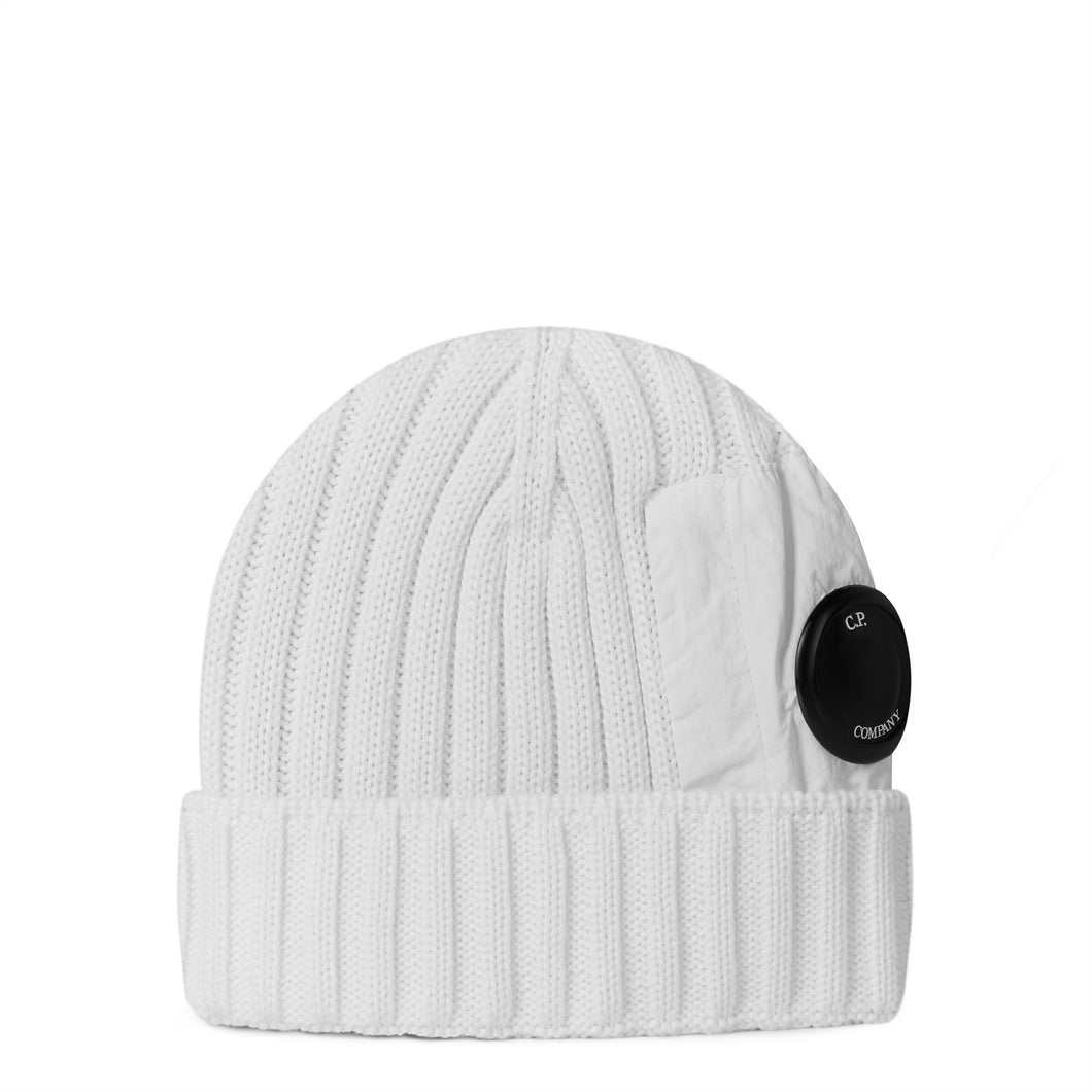 Cp Company Extrafine Merino Wool Mixed Lens Beanie In White