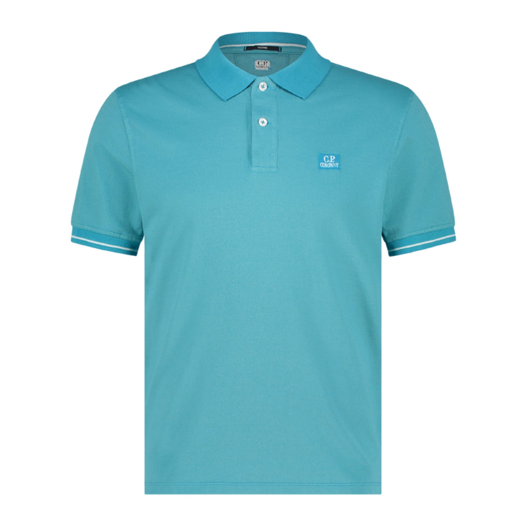 Cp Company Tacting Piquet Logo Polo Shirt In Tile Blue