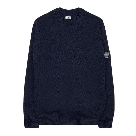 Cp Company Lambswool Lens Knit Sweatshirt In Navy