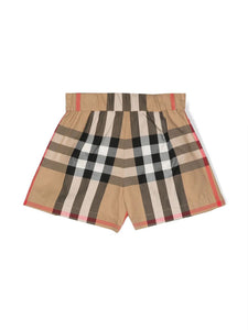 Junior Burberry Girls Check Cotton Shorts In Beige