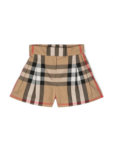 Junior Burberry Girls Check Cotton Shorts In Beige