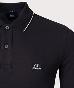 Cp Company Slim Fit Long Sleeve Stretch Piquet Polo Shirt in Black (Pre-Order: Due Approx. 28th Feb)