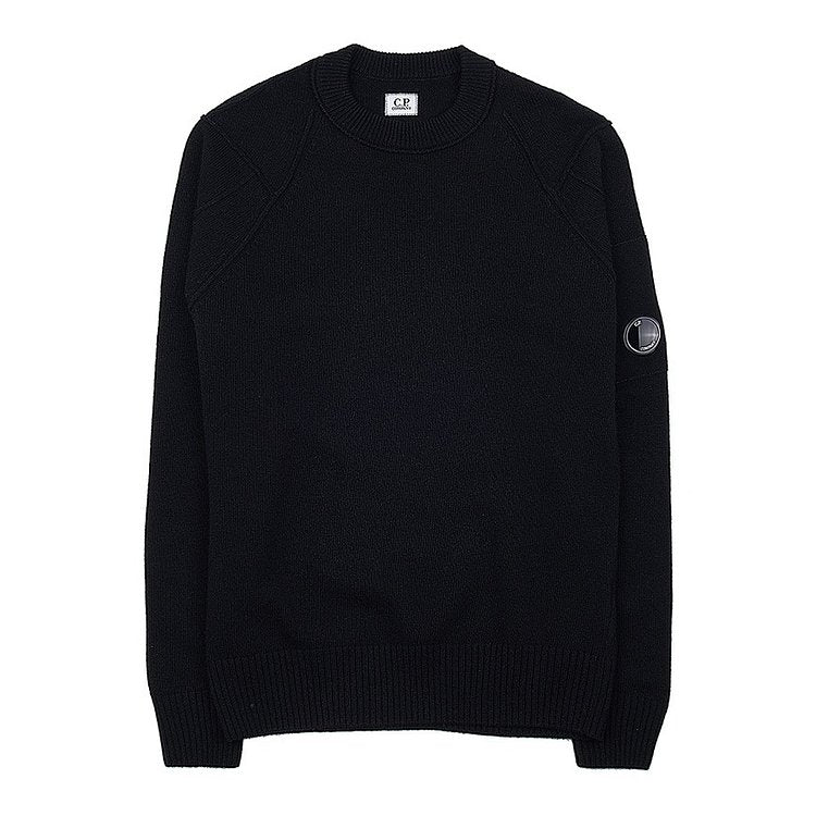 Cp Company Lambswool Lens Knit Sweatshirt In Black