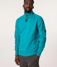 Load image into Gallery viewer, Cp Company Quarter Zip Polo Collar Sweatshirt In Tile Blue
