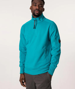 Cp Company Quarter Zip Polo Collar Sweatshirt In Tile Blue