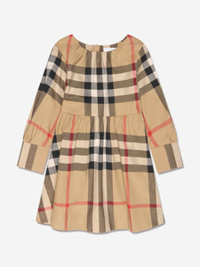 Burberry Junior Long Sleeve Adrianna Check Dress In Beige