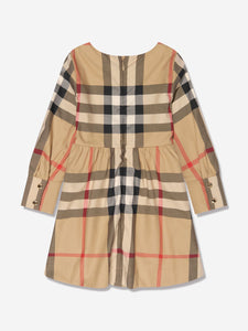 Burberry Junior Long Sleeve Adrianna Check Dress In Beige