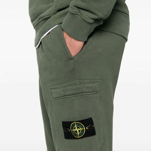 Stone Island Cotton Fleece Joggers In Khaki