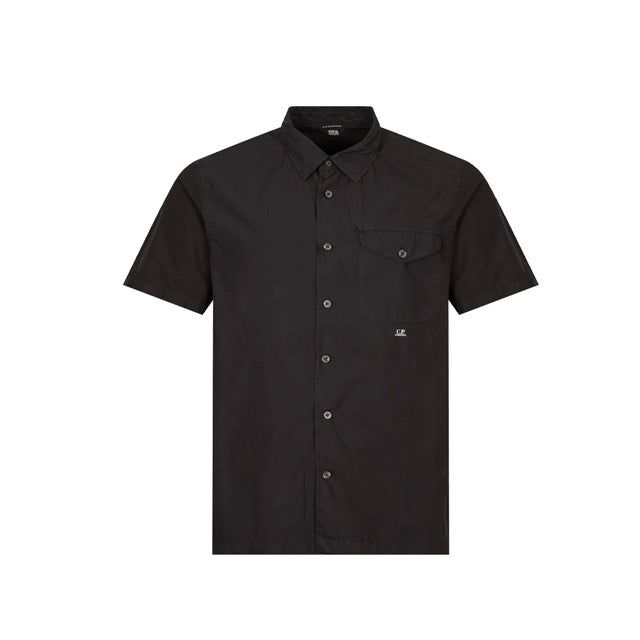 Cp Company Popeline Short Sleeve Small Logo Shirt in Black
