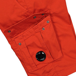 Cp Company Bermuda Satin Stretch Cargo Shorts in Fiery Red