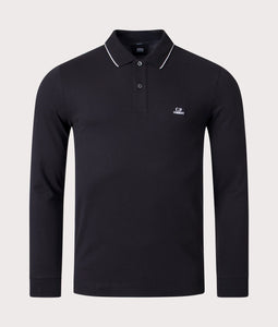 Cp Company Slim Fit Long Sleeve Stretch Piquet Polo Shirt in Black (Pre-Order: Due Approx. 28th Feb)