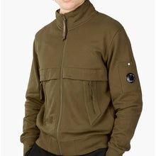 Load image into Gallery viewer, Cp Company Diagonal Raised Fleece Full Zip Lens Sweatshirt in Butternut Brown
