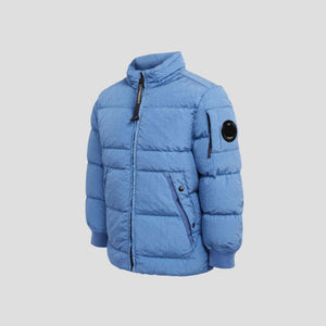 Cp Company Junior Lens M.T.T.N Down Jacket With Foldaway Hood in Infinity Blue