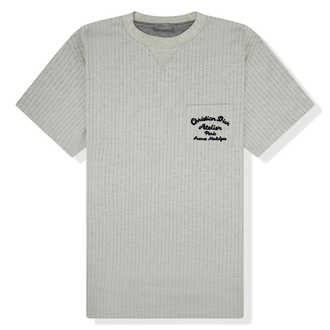 Dior Atelier Striped Chest Logo T-Shirt In Grey