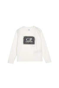 Cp Company Junior Long Sleeved Stamp Logo T-Shirt in White